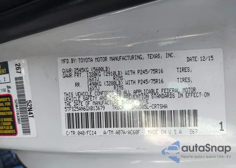 2016 Toyota Tacoma Sr5 V6 z USA, uszkodzony, nr VIN 5TFSZ5AN6GX013679